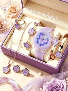 1pc/7pcs Set Teenager Exquisite Fashion Luminous Quartz Watch With Cute Flower Series Jewelry Set, Luminous Quartz Watch, Silicone Strap, Rotating Hands, Perfect Gift For Easter, Festival, Halloween, Christmas, New Year - Multicolor - View 4