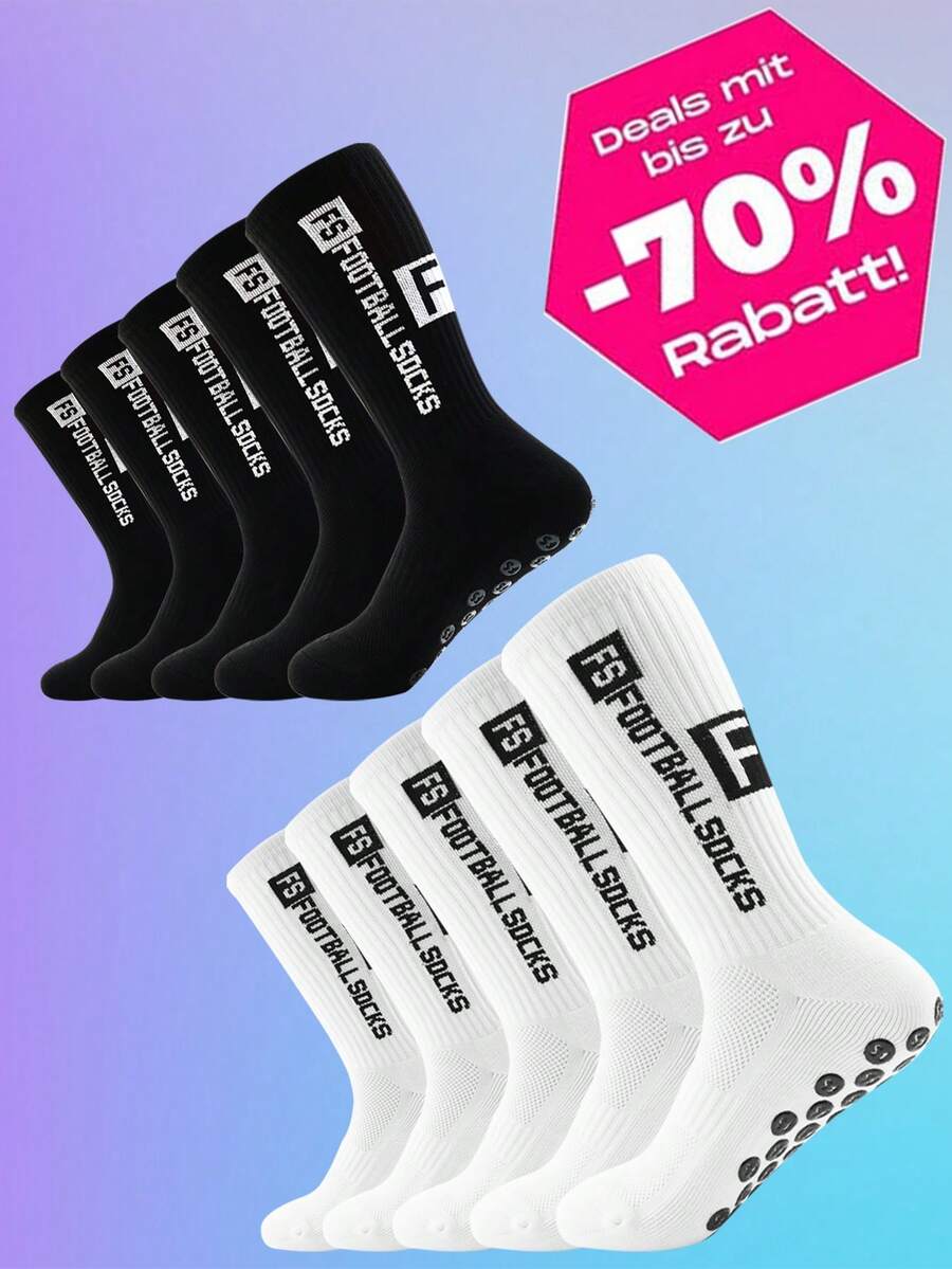 10 Pairs Men's Football Socks, Anti-Slip Grip Pads, Suitable For Football, Basketball And Other Sports, Socks With Anti-Slip Pads. - Multicolor - View 1