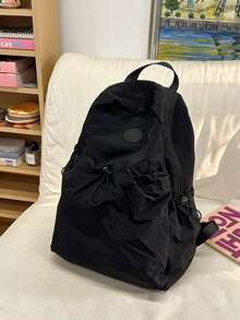 新款休閒旅行尼龍雙肩背包 大容量純色學生書包 防水抽繩登山包 適合日常通勤與上學使用 - 純色 - 查看 16