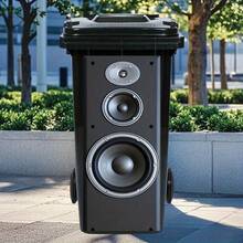1pc Listening Speaker Trash Can Sticker - Modern Self-Adhesive Removable Decorative Sticker, High-Quality Paper Realistic Speaker Design Suitable For Plastic Trash Cans, Home Decor And Waste Bins, Beach Cleaning Solution, Easy Application Sticker - A - View 2