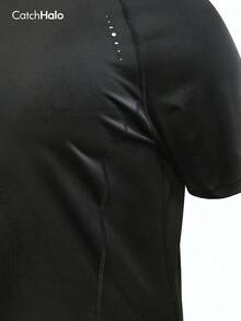 Plus Size Women Casual Sports T-Shirt, Round Neck With Curved Hem, Black - Black - View 5