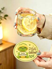 1/6/12入「Thank You For Helping Me Grow」海龜木製圓形杯墊，教師感謝禮物，適合教室、居家辦公室、開學裝飾、桌面裝飾，傳遞正能量的感謝禮 - 烏龜感謝你 - 查看 2