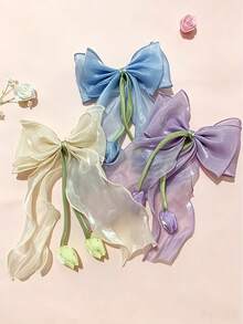 1pc Girl Tulip Fairy Bow Hair Clip Head Accessory, Fresh Floral Sweet Hair Ornament, Suitable For Daily Casual Wear - Multicolor - View 5