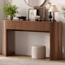 Inch Console Table With 2 Drawers, Fluted Entryway Tables With Storage, Sofa Table Behind The Couch, Hallway Tables, MidCentury - Walnut - View 1