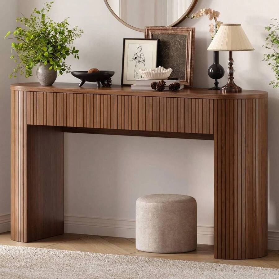 Inch Console Table With 2 Drawers, Fluted Entryway Tables With Storage, Sofa Table Behind The Couch, Hallway Tables, MidCentury - Walnut - View 1