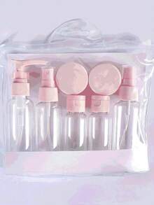 7pcs Travel Refillable Bottle Set With Toiletry Bag, Leak-Proof Liquid Dispenser Bottles, Portable Toiletry Container Set For Lotion, Shampoo, Cream, Soap, Travel Essentials, Back To School - Multicolor - View 9
