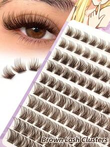 110Pcs Brown Individual Cluster Eyelashes, 10-16mm Mixed Length DIY Lash Extensions, Natural Fluffy D Curl Volume Cluster Lashes Matching Diverse Eye Shapes To Create Layered Natural Eye Makeup. - D - 查看 1