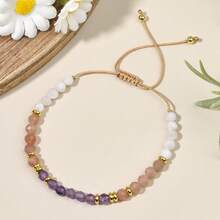 1pc Elegant Minimalist 4mm Natural Moonstone, Sunstone & Aquamarine Braided Adjustable Bracelet, Energy Healing Crystal Stone Jewelry For Women, Suitable For Daily Wear, Vacation, Layering, Versatile Accessory, Perfect Gift Choice - Multicolor - View 10