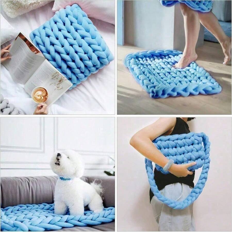 Cotton Polyester Super Chunky Arm Knitting Yarn 25m, Thick Hand Knitting Roving Yarn For DIY Blankets Scarves Sweaters - Blue - View 1