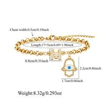 1pc New Fashion Letter Hamsa Palm Gold Stainless Steel Chain Bracelet For Women - Golden Micropaved - View 2