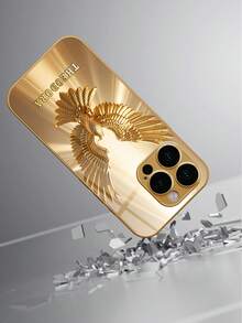 1件 DIY 定製姓名放射金光展開翅膀金鷹圖案，電鍍金強化玻璃材質手機殼，適用於 iPhone 17ProMax/Apple 16 Pro Max/15/14 Plus/13 Pro/12 Pro Max/11/XsMax/8/7/6Plus 配對手機殼 - 金色 - 查看 4