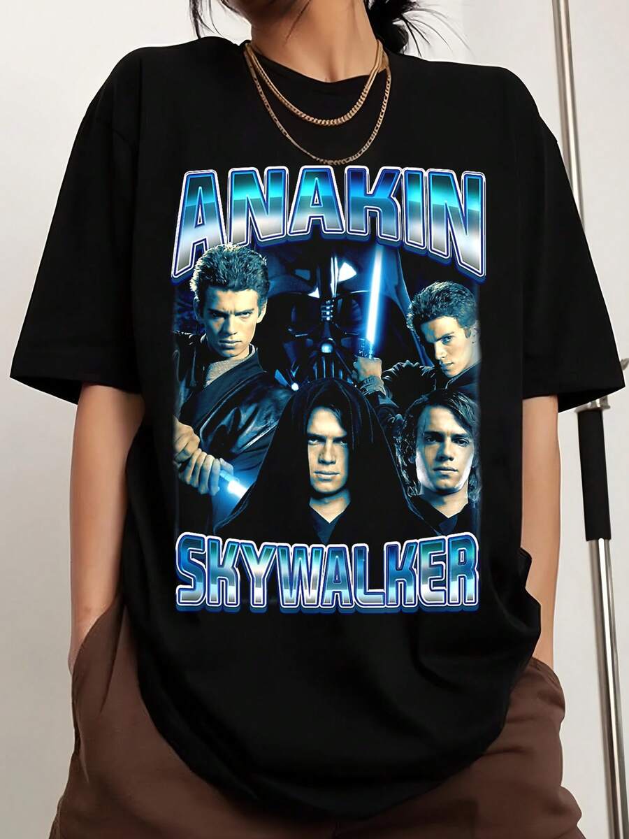 Anakinss Skywalker Classic Retro Poster Printed Fashion T-Shirts For Men And Women, Fan Merch - 黑色 - 查看 1