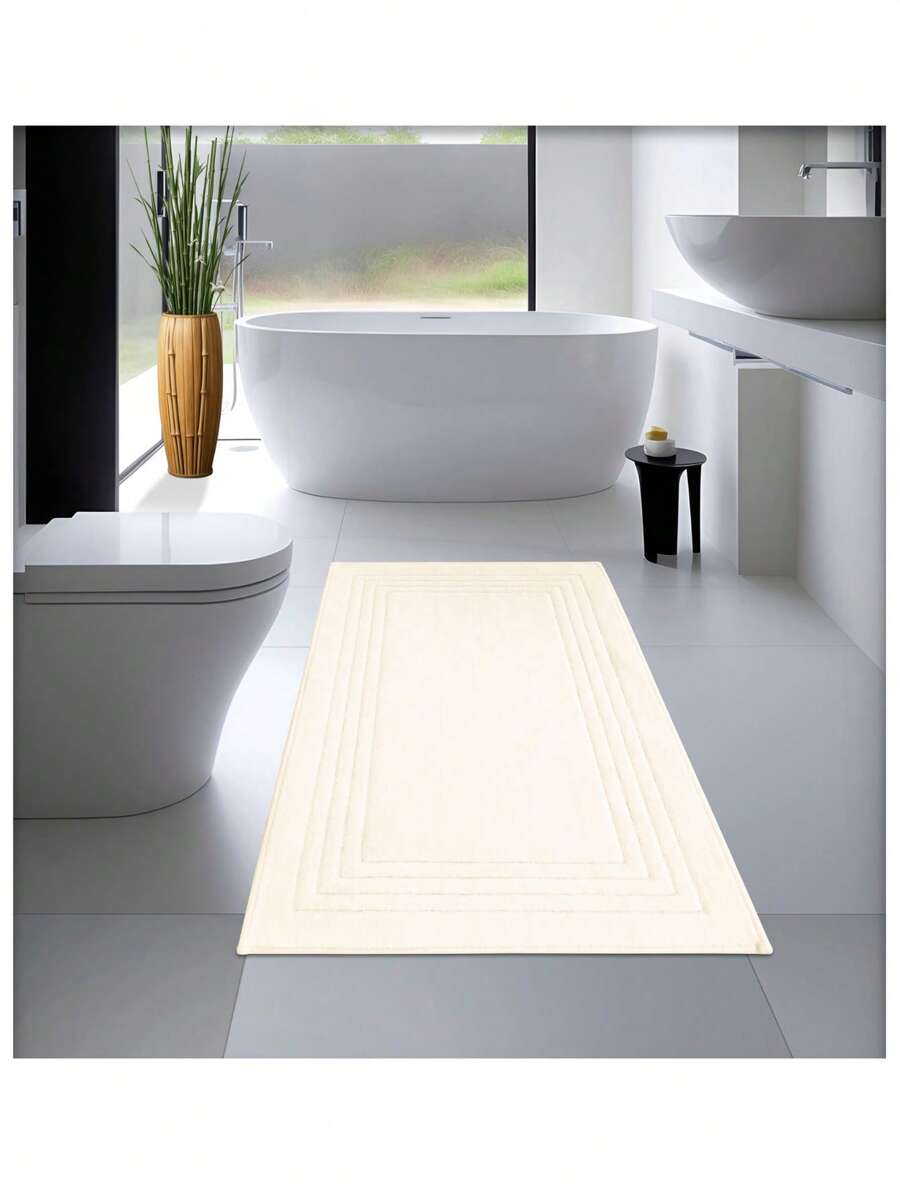 Cotton Woven Absorbent Bath Mat, VERA Bathroom Rug 60x100 Cm