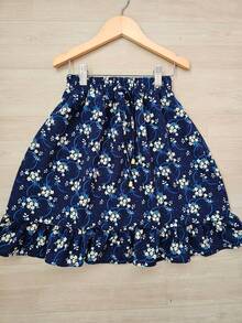 SAIA INFANTIL DUNA COM BABADO ESTAMPADO INFANTO/JUVENIL  AMMI - Estampado Floral Azul Marinho - Visão 2