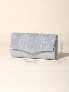 Pochette enveloppe froncée à paillettes argentées, sac de soirée élégant avec bordure ondulée, sac à main formel avec bandoulière chaîne amovible pour mariage, bal de promo, cocktail - Argent - Voir 9