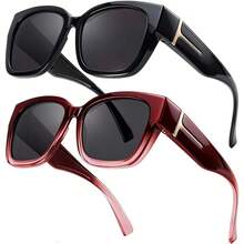 Gafas de sol vintage con protección UV para mujer, set de protección solar para uso diario, playa y vacaciones al aire libre, accesorio de verano elegante, cómodo y hermoso - A01 (Paquete de 2) Negro + morado degradado - Ver 1