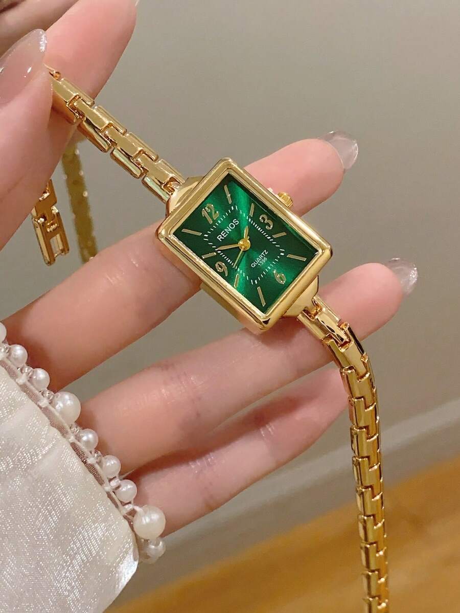 1件金色橢圓形女款石英手錶，優雅時尚，適合日常佩戴、生日與畢業禮物、休閒聚會及宴會 - 金色 - 查看 1