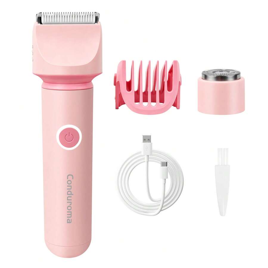 Conduroma 2 In 1 Painless Women Body Hair Trimmer, Wet & Dry Electric Shaver For Bikini Line, Legs, Underarm & Facial Hair, 900mAh Long Runtime Battery, Comes With Adjustable Guide Comb, Silicone Charging Plug And Cleaning Brush. - Upgraded Version - View 1