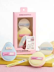 Amortals 2件組化妝海綿 + 1件定妝粉撲套組，20mm厚水滴形與梨形乾用化妝海綿，7mm圓形高密度短毛粉撲，柔軟彈性親膚，適合化妝師，聖誕節禮物 - 粉色 - 查看 3