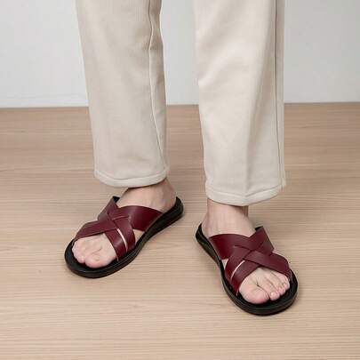 Summer New Men's Cross Strap Sandals, Simple Durable Breathable Comfortable Versatile Slippers