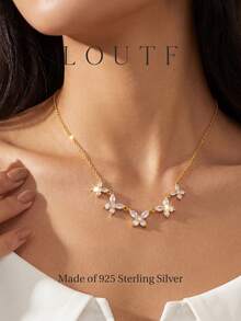 1 pièce Collier à franges en zircone exquis, bijou pour femme, cadeau, en argent sterling S925, collier à franges élégant, bijou haut de gamme, convient pour les fêtes, les bals, les cadeaux - Papillon  - Doré - View 2