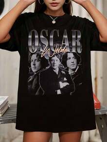 Oscar Wilde  Vintage Bootleg Tv Graphic Oversized Unisex Black Comedy Fan T-Shirt - 黑色 - 查看 1