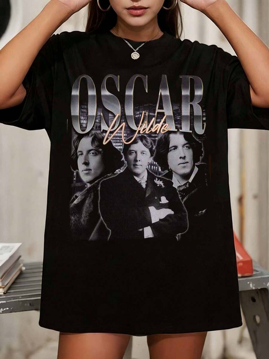 Oscar Wilde Vintage Bootleg Tv Graphic Oversized Unisex Black Comedy Fan T-Shirt - 黑色 - 查看 1