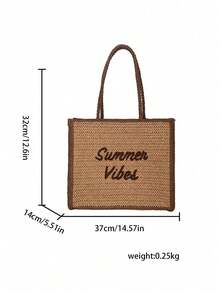 Straw Woven Large Capacity Tote Bag With Front Embroidery Decoration, Wooden Bead Tassel Charm, Thick Braided Handle, Sturdy And Durable, Loose Body Can Store Beach Supplies, Books, Shopping Items. Suitable For Students, Teachers, Moms For Beach Vacation, Picnic, Daily Casual Wear. - View 3