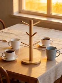 2pcs Durable Bamboo Mug Tree With 6 Hooks – Non-Slip Coffee Mug Holder With Thickened Base - A - View 4
