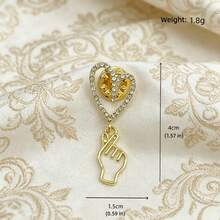 1pc/2pcs Dangle Hand Gesture Heart Rhinestone Brooch, Minimalist Romantic Love Shape Badges For Women Suit Coat Backpack Jewelry Gift - Multicolor - View 9