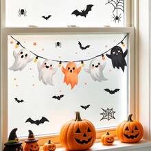 1pc Halloween Theme Static Cling Window Sticker, PVC Double-Sided Colorful Static Adsorption, Removable And Reusable, Cute Skull Ghost Bat Pumpkin Pattern Design, Suitable For Living Room, Bedroom, Bathroom, Kitchen Glass Sliding Door Decoration Sticker, Halloween Party Decoration - Multicolor - View 7