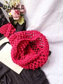 BAILEE Fashionable Colorful Polyester Yarn Hand-Woven Pattern Tote Bag With Ocean Charm, Suitable For Vacation - Hot Pink - View 5