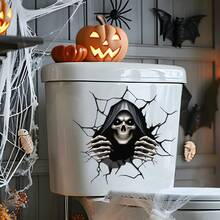 2pcs Realistic Cracked Skull Wall Decals, Halloween Party Background Wall Stickers, Halloween Theme Bathroom Decor Stickers, Dark Horror Party Decoration Stickers, Halloween Party Scene DIY Decoration - Multicolor - View 9