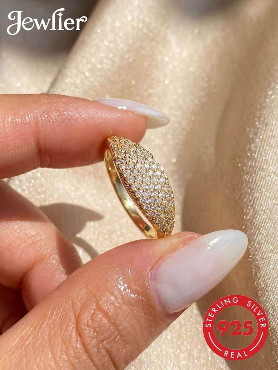1pc 925 Sterling Silver Minimalist Full Zirconia Ring, Versatile Daily & Party Accessory, High-Quality Jewelry Gift For Women