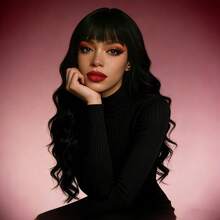 1Pcs Natural Black Long Wavy Bangs Wig Styling Halloween Gothic Cosplay Party Women Hair Headpiece - Black - View 4