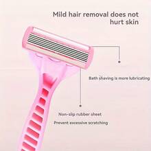 6-Layer Manual Body Hair Razor, Women's Safety Razor, Bikini Trimmer, Depilator, Face & Body Grooming Tool For Men & Women, Disposable Travel Size Hair Removal Shaver For Women Body Hair Removal - Pink - View 5