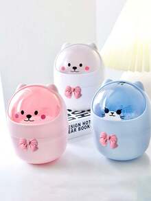 Cute Desktop Trash Can With Bow Decor,Mini Table Waste Bin,Portable Countertop Garbage Bucket,Flip Cover With Lid,For Bedroom,Dorm,Office,Makeup Desk,Countertop,Home Essentials,Unique Birthday Gift,Back-To-School Gift,Teachers Gift,Parties Gift - Multicolor - View 8