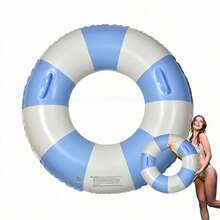 1 Adult Double Back-To-Back Floating Bed, Striped Inflatable Swim Ring For Water Park Floating, Lifebuoy (Handle Color Random), New Design Pink Inflatable Swim Ring With Handles, Summer White And Pink Inflatable Ring - 彩色 - 查看 4