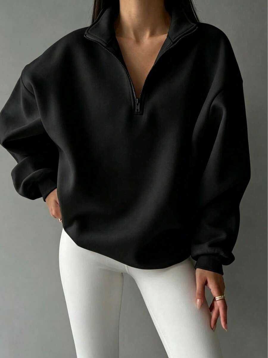 Sudadera de unicolor a juego para parejas | Diseño exquisito | Atuendo de invierno | Fácil de combinar | Muestra tu estilo - Negro - Ver 1