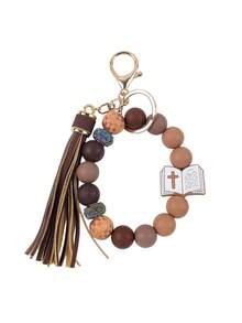 1 Count Christian Bible Cross Keychain, Mother's Day Gift For Mom, Faith Beaded Wristlet Keychain, Religious Boho Bag Charm, - 2708 - View 15