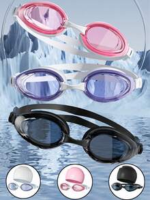 1 Piece / 2 Pieces Swimming Goggles And Swimming Caps Set. High-Definition Anti-Fog Swimming Goggles Suitable For Both Men And Women. Fashionable And Cool Design For Underwater Sports. Swimming Goggles And Swimming Caps. - Multicolor - View 1