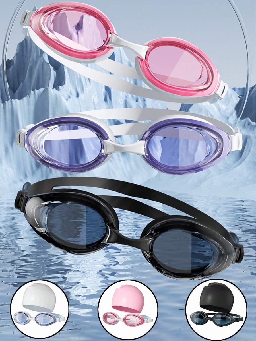 1 Piece / 2 Pieces Swimming Goggles And Swimming Caps Set. High-Definition Anti-Fog Swimming Goggles Suitable For Both Men And Women. Fashionable And Cool Design For Underwater Sports. Swimming Goggles And Swimming Caps. - Multicolor - View 1