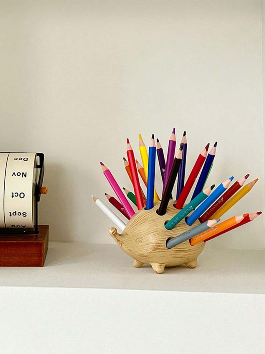 Cute Resin Hedgehog Pencil Holder Creative Office Desktop Stationery Storage Box Office Home School Desk Decoration Gift Pen Holder, Home Decoration Ornament