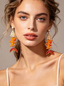 1 par de pendientes de oreja de pez de aleación vintage personalizados con coral, diseño de moda exagerado de nicho de lujo para mujer - Pendientes de pez - Ver 2