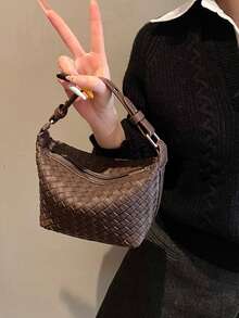 Super Popular Woven Handbag For Women 2026 New Style Large Capacity Internet Celebrity Shoulder Bag Versatile Crossbody Bag - Coffee - View 2