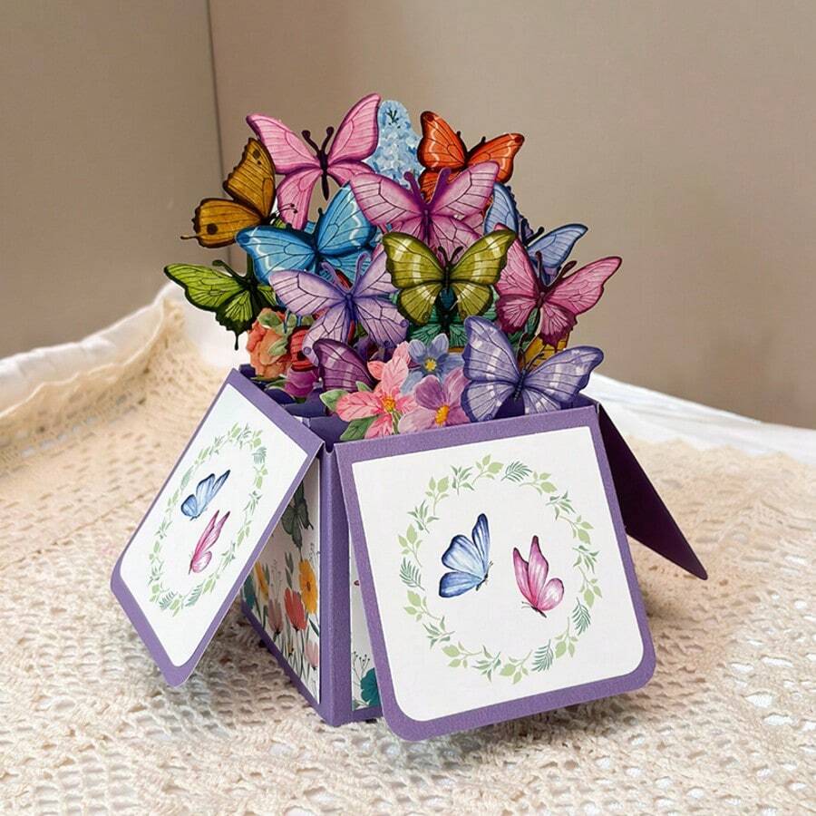 3D立體花束卡片生日祝福卡套組 | 紙花禮品卡現金夾,適合母親節卡片、媽媽與女性,附信封與小卡 - 賀卡 - 查看 1