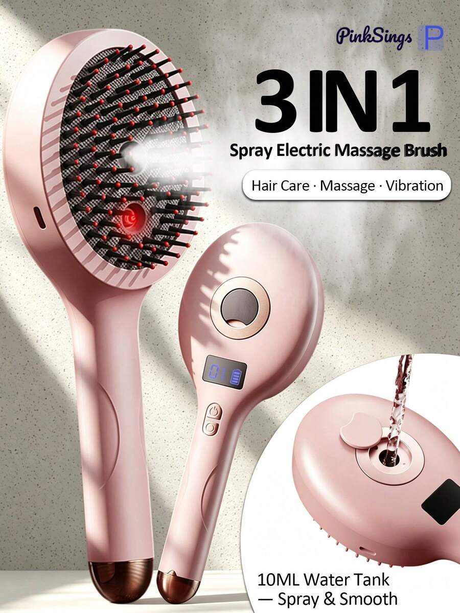 PinkSings (No Heating) Electric Scalp Massager Comb With Nano Mist, Red Light Hair Care And 3-Speed Vibration Scalp Massager, Home Scalp SPA Brush With Essential Oil Reservoir