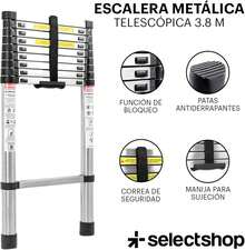 Escalera telescópica recta de aluminio, 3,8 metros de altura con 10 peldaños, capacidad de carga de 150 kg, diseño retráctil y plegable, compacta y portátil, con sistema de bloqueo de escalones. - Normal - Ver 2