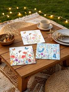 20 lembar Serbet Kertas Motif Kupu-kupu & Bunga Musim Semi Warna Campuran, Cocok untuk Makan, Memanggang, Pesta Liburan, dan Dekorasi Pernikahan, Serbet Dua Lapis Sekali Pakai dengan Motif Bunga Kecil, Serbet Pesta, Dekorasi Meja Perjamuan di Rumah - Serbet bercetak - View 1