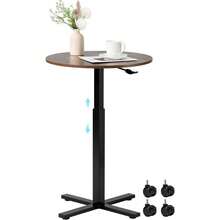 Bar Table,Round Dining Table With Height Adjustment,23.8-Inch Top, 41 Inch Adjustable Range, Comes With 4 Wheels, Ideal For Small Bar & Café, Rustic Brown - Rustic Brown - View 7
